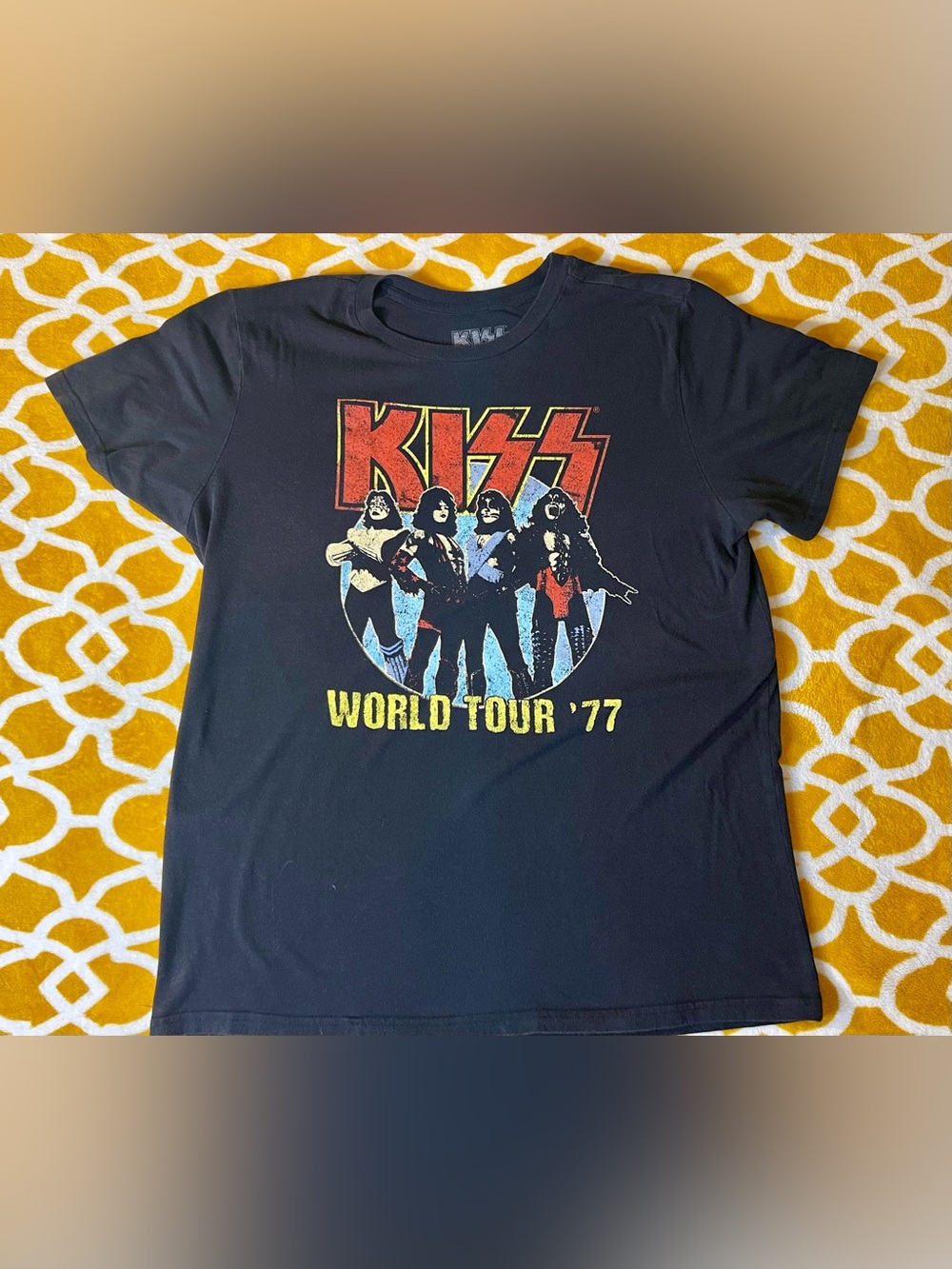 Kiss Black Graphic Tee with Red and Yellow Logo